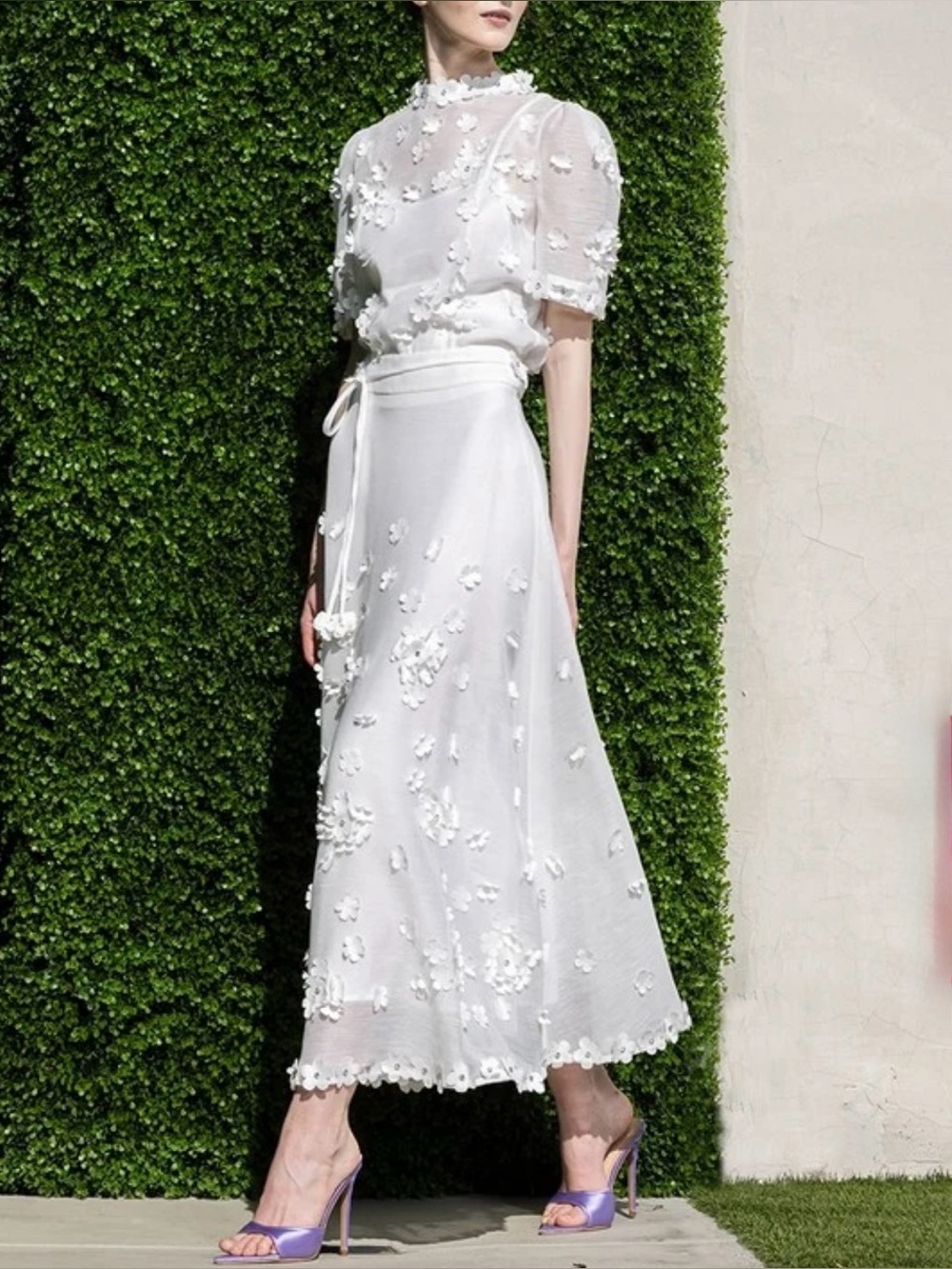 White Floral Appliqué Skirt Set with Tie Waist size L - Picture 3 of 16